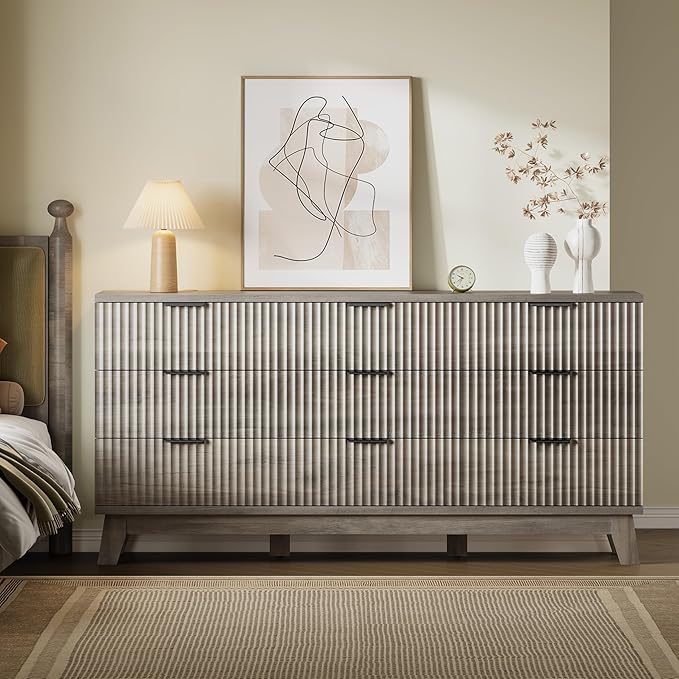 63" Long Dresser for Bedroom, 9-Drawer Fluted Dresser, Extra-Wide Wood Chest of - Image 4