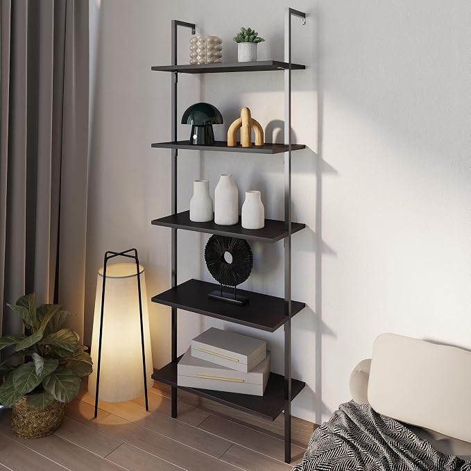 happimess MSH1001A Madera 72.05" Classic Industrial 5-Shelf Wood Wall-Mounted - Image 2