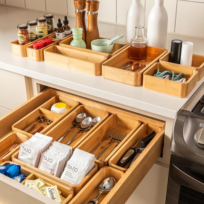 SMIRLY 5-Piece Bamboo Kitchen Drawer Organizer Set - Image 8
