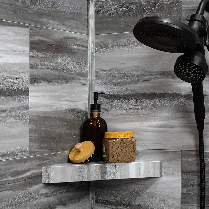 Palisade Vinyl Waterproof Corner Shower Shelf in Hermitage Granite/Urban Cliff - Image 2