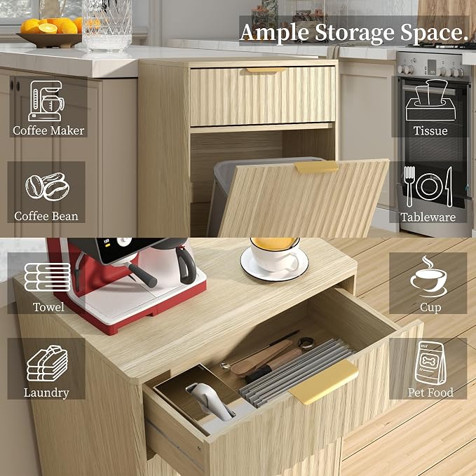 Tilt-Out Trash Cabinet with 10-Gallon Capacity, Walnut Laundry Hamper Cabinet - Image 4