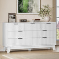 57" Long Dresser for Bedroom, 7-Drawer Fluted Chest, Wide Wood Storage Dresser by BORNOON