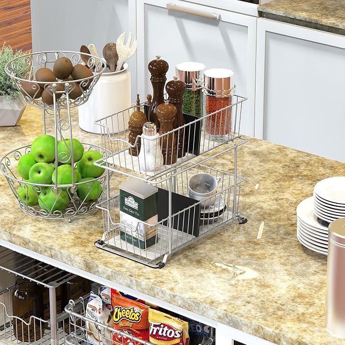 Simple Houseware 2 Tier Cabinet Wire Basket Drawer Organizer - Image 6