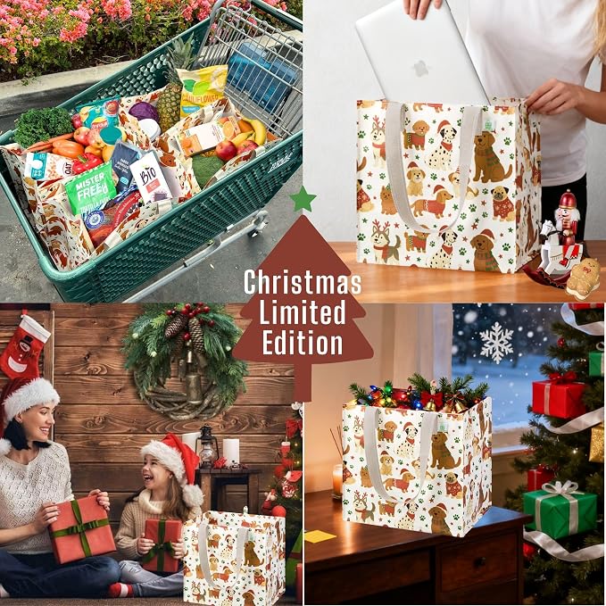 VENO 4 Pack Christmas Reusable Grocery Bags, Heavy-Duty Shopping Bags - Image 6