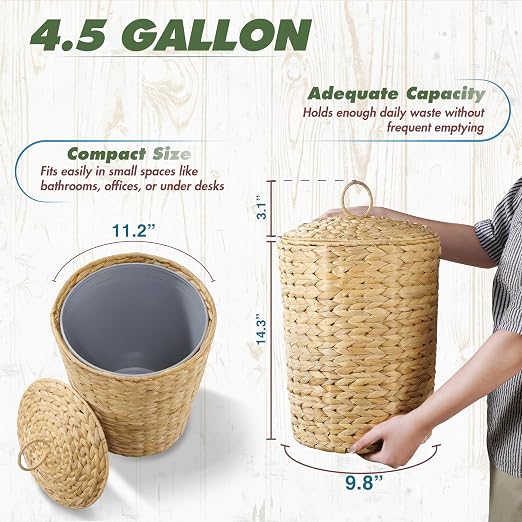 BLUEWEST 4.5 Gallons Wicker Trash Can - Image 2