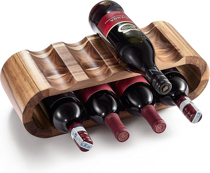 BLUEWEST Wooden Countertop Wine Rack – 8-Bottle Acacia Wine Holder Stand – by BLUEWEST