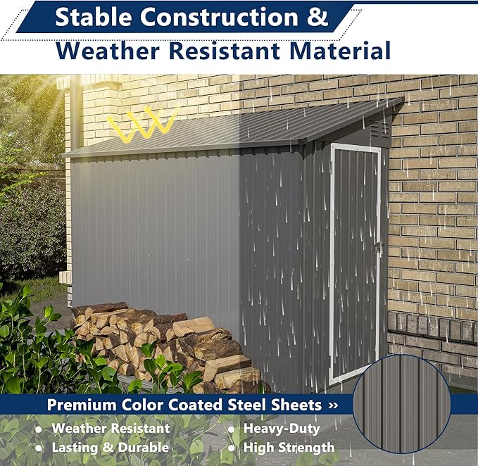 Outdoor Metal Storage Shed 4 x 8 ft, Garden Shed Lean to shed - Image 8