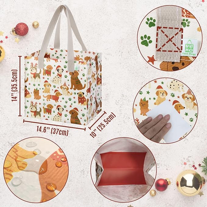 VENO 4 Pack Christmas Reusable Grocery Bags, Heavy-Duty Shopping Bags - Image 2