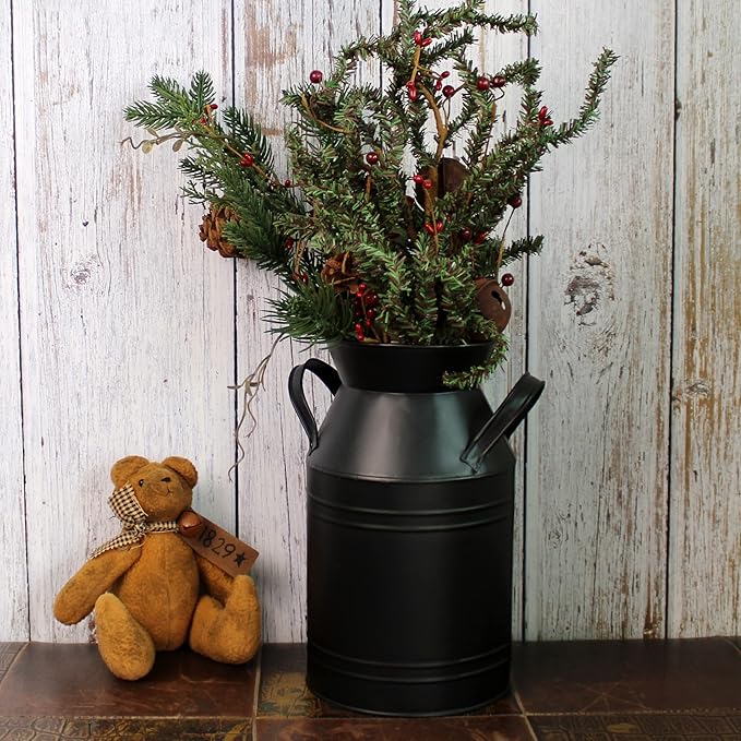 CVHOMEDECO. Farmhouse Galvanized Metal Milk Can, Old Rustic Primitives Jug Vase - Image 4