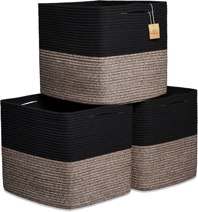 NaturalCozy 13x15x13 Kallax Storage Cubes Bins, 3 Pack | Cotton Rope Cube by NaturalCozy