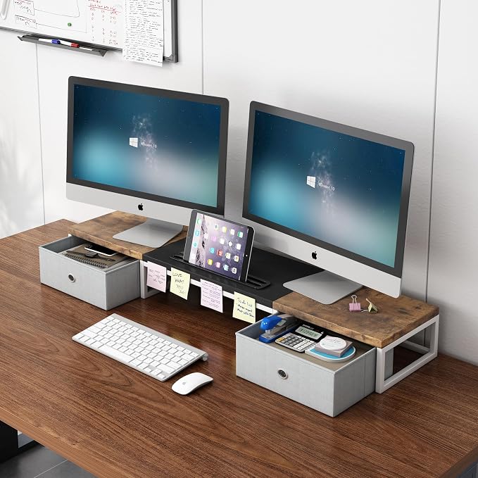 Dual Monitor Stand Riser with 2 Drawers - Image 8