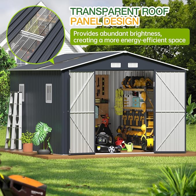 Breezz Outdoor Storage Shed 10 x 12 ft. Utility Tool Shed Metal Storage Garden - Image 5