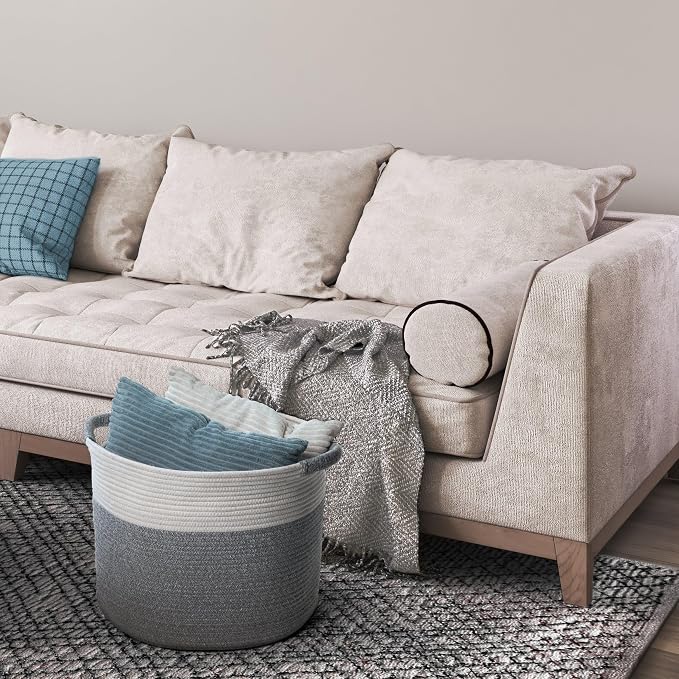 Blanket Basket - Woven Round Rope Storage Basket - Image 7