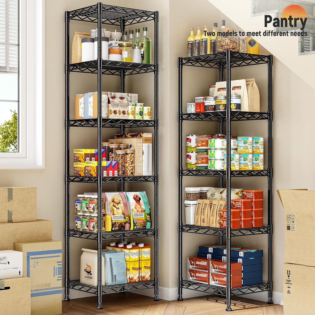 15.8" W 6-Tier Narrow Wire Shelving, Adjustable Shelves, Kitchen