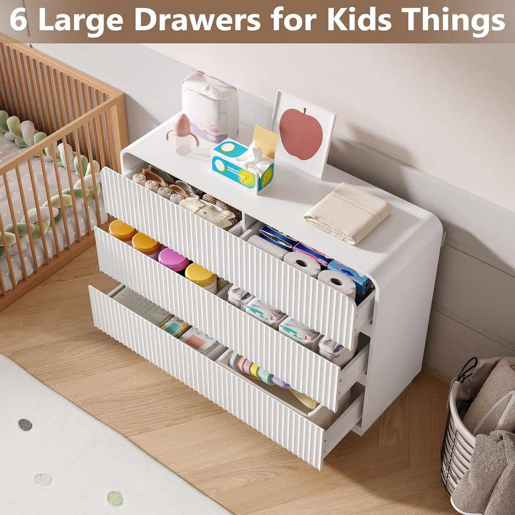 BORNOON Dresser for Bedroom with 6 Drawers, Fluted Chest of Drawers