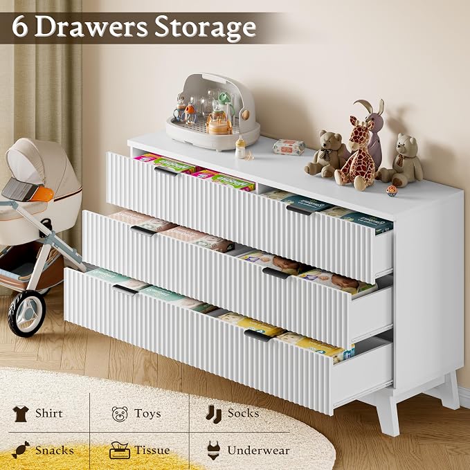 53" Long Dresser for Bedroom, 6-Drawer Dresser - Image 5