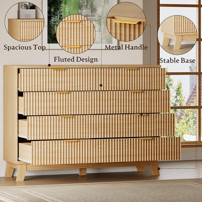 53" Tall Dresser for Bedroom, 8-Drawer Fluted Chest of Drawers, Modern Wood - Image 5