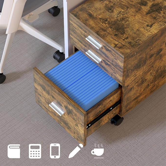 3-Drawer Mobile File Cabinet, Rustic Brown Finish - Image 6