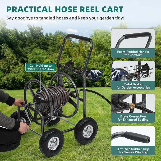 Garden Water Hose Reel Cart - 250 ft. Capacity - Image 4