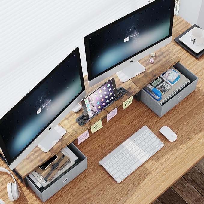 Dual Monitor Stand Riser with 2 Drawers - Image 2