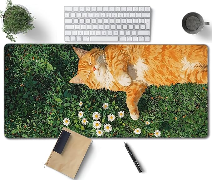 Cozy Cat Large Mouse Pad, Grass Daisy Gaming Desk Mat, XXL Keyboard Desk Pad Mat by Unknown