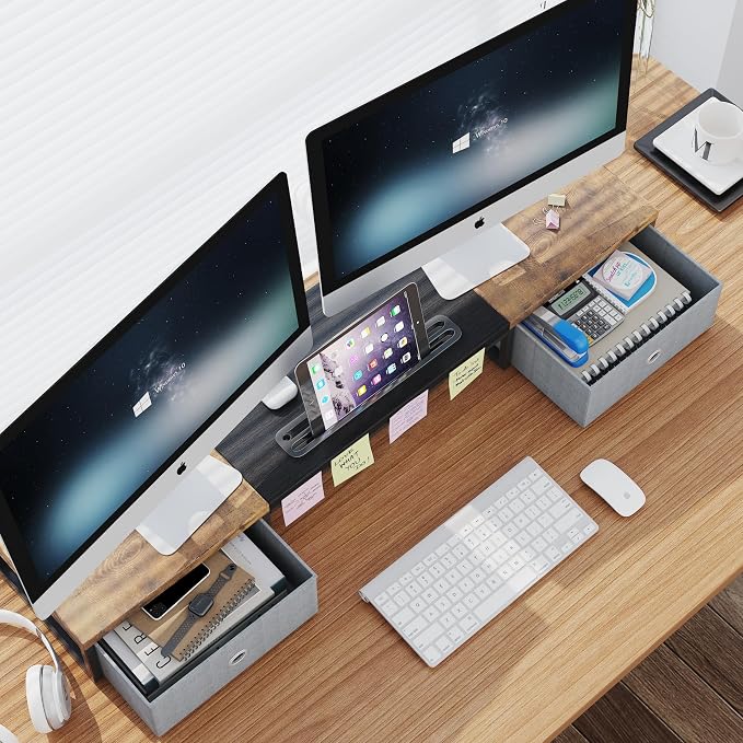 Dual Monitor Stand Riser with 2 Drawers - Image 3