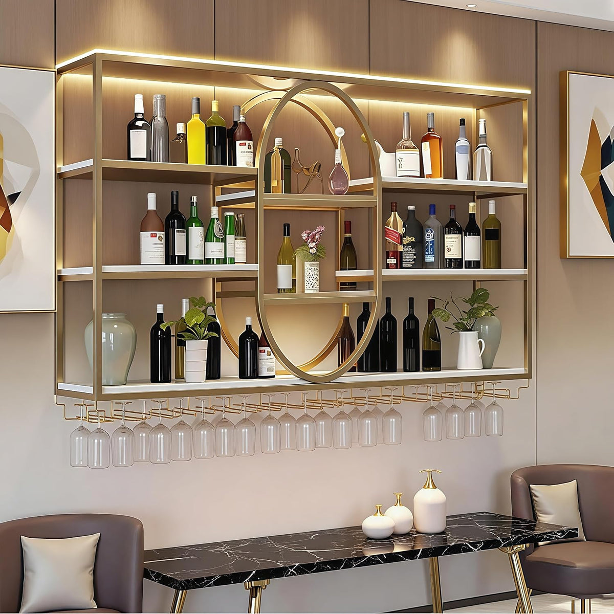 63IN Large Wall Mount Wine Rack, Metal 4 Tier Hanging Bottle Holder