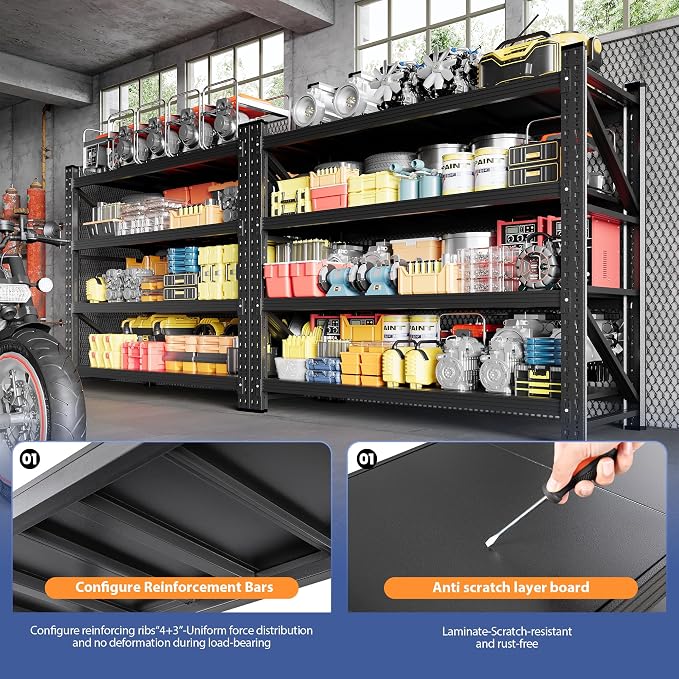 3000LBS Storage Shelves, Adjustable Industrial Shelving, 4 Tier Metal Shelving - Image 4