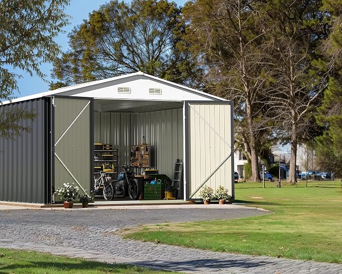 Greesum 10x10FT Outdoor Storage Shed, Utility Tool Shed Metal Storage Shed - Image 3
