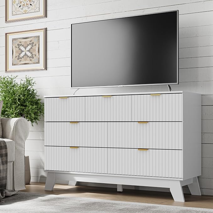 Fluted 7 Drawer Dresser, 47.2" Wide Modern Boho Chest of Drawers, Wooden - Image 5