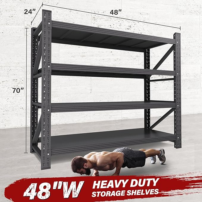 48" Wide Heavy Duty Garage Shelving Units, 3000LBS 24 Deep Storage Shelves - Image 2