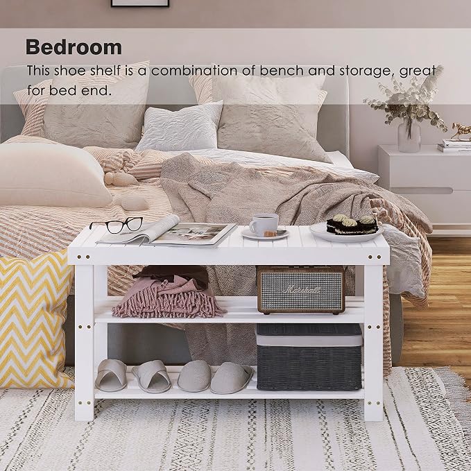 SMIBUY Bamboo Shoe Rack Bench, 3-Tier Shoe Organizer Storage Shelf - Image 6