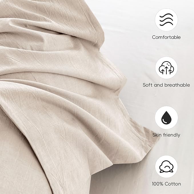 MooMee Bedding Pillowcases Pack of 2 100% Washed Cotton Linen Like Textured - Image 6