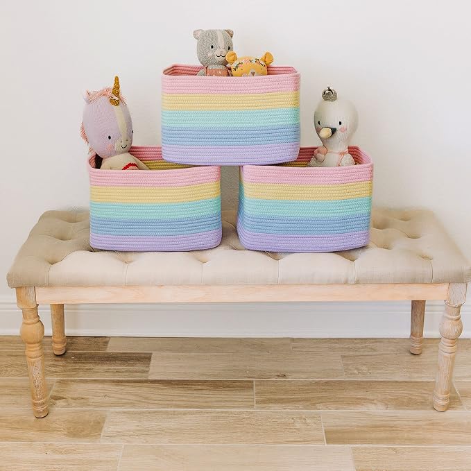 OrganiHaus Set of 3 Pastel Rainbow Woven Storage Baskets - Image 6
