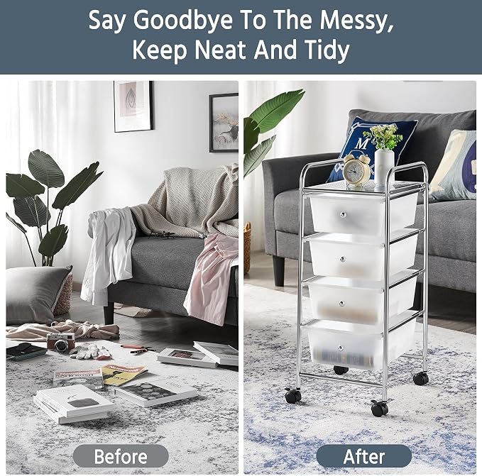 Yaheetech 4 Drawers Cart Rolling Plastic Storage Cart and Organizer Metal Frame - Image 8