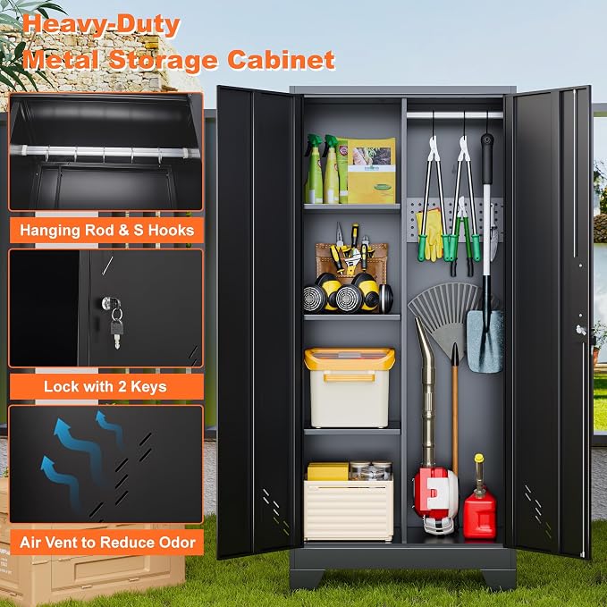 Storage Cabinet 61" H, Metal Tools Storage Cabinet - Image 4