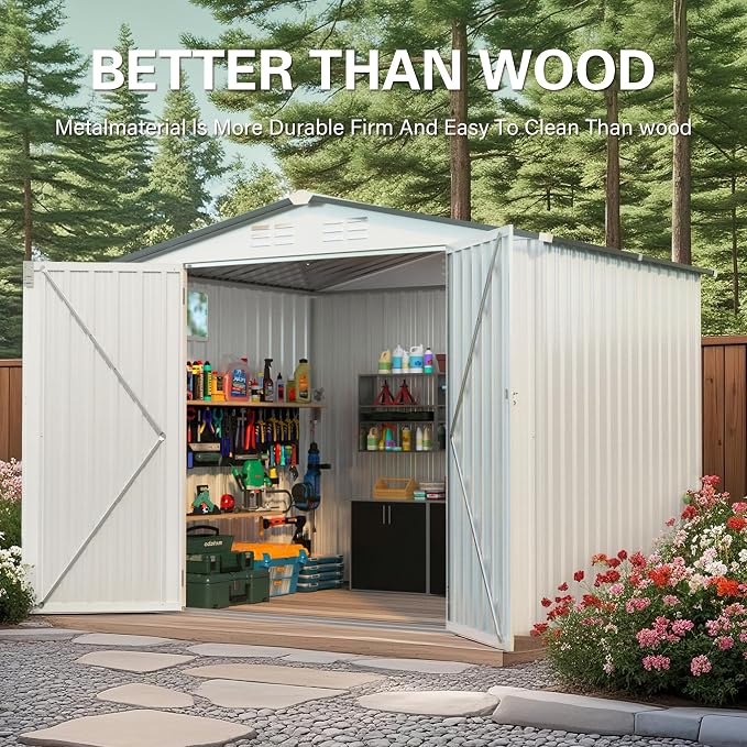 Metal Storage Shed, 8X6 FT Lockable Outdoor Tool Shed - Image 8