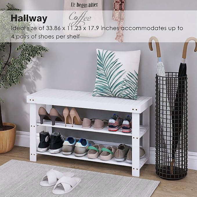 SMIBUY Bamboo Shoe Rack Bench, 3-Tier Shoe Organizer Storage Shelf - Image 4