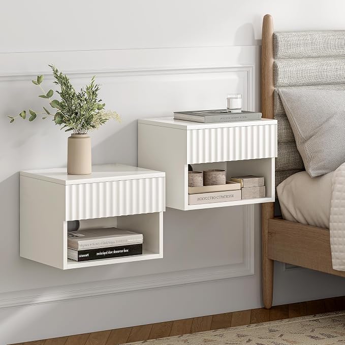 Small Floating Nightstand with Drawer, Modern Night Stand with Fluted Door and - Image 6