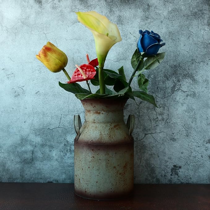 CVHOMEDECO. Farmhouse Galvanized Metal Milk Can, Old Rustic Primitives Jug Vase - Image 3