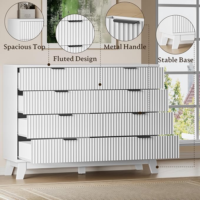 53" Tall Dresser for Bedroom, 8-Drawer Fluted Chest of Drawers, Modern Wood - Image 5