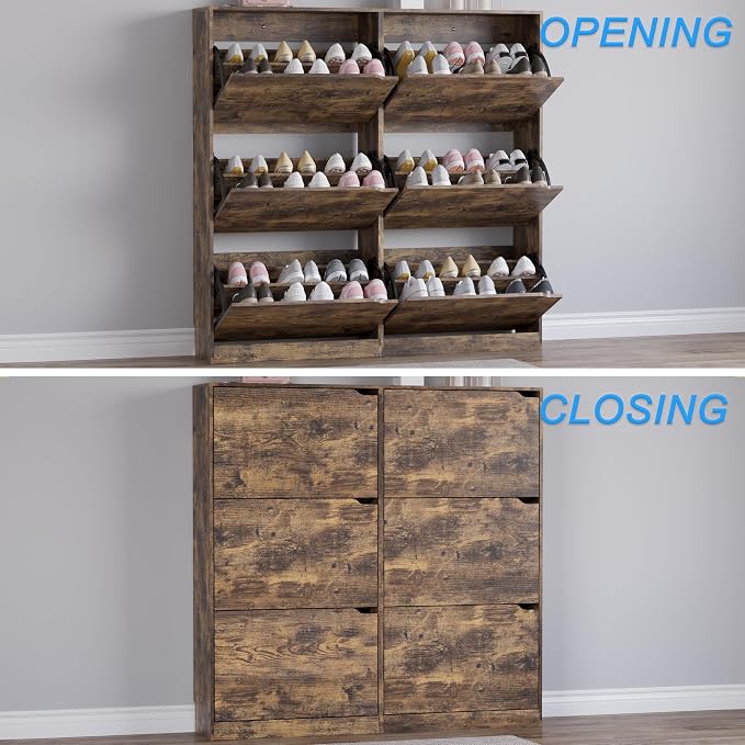 Shoe Cabinet with 6 Flip Drawers, Slim Narrow Shoe Storage Cabinet, - Image 5
