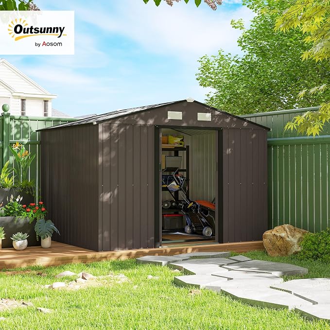 Outsunny 9' x 6' Outdoor Storage Shed, Garden Tool Metal Shed - Image 2