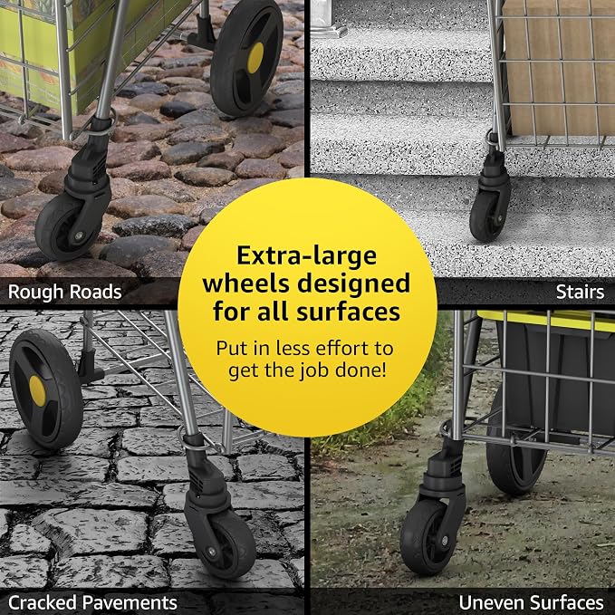 Shopping Cart w/Waterproof Basket Liner & 360° Swivel Wheels | Foldable - Image 5