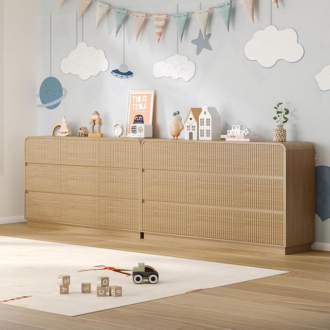 Dresser for Bedroom with 9 Drawers, Fluted Chest of Drawers with Round Curved - Image 6