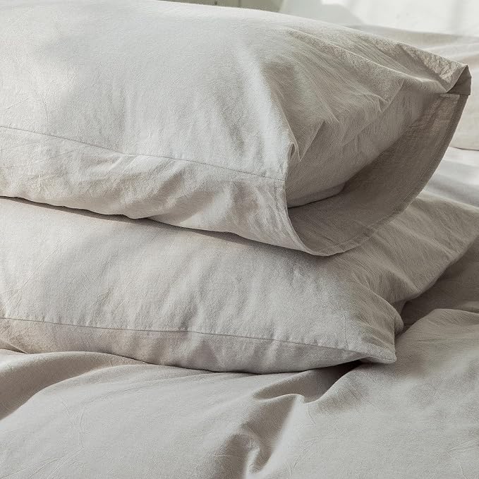 MooMee Bedding Pillowcases Pack of 2 100% Washed Cotton Linen Like Textured - Image 3