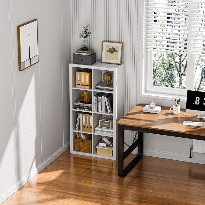 Bookshelf with Storage Bin, 6-Cube Storage Organizer, Modern Wood Open Bookcase - Image 6