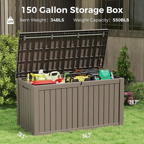 150 Gallon Resin Deck Box, Large Indoor and Outdoor Storage Box, Weatherproof - Image 2