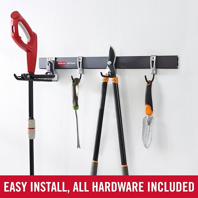 Rubbermaid FastTrack Garage Storage Utility Hooks 5 Piece Black All in One Rail - Image 3