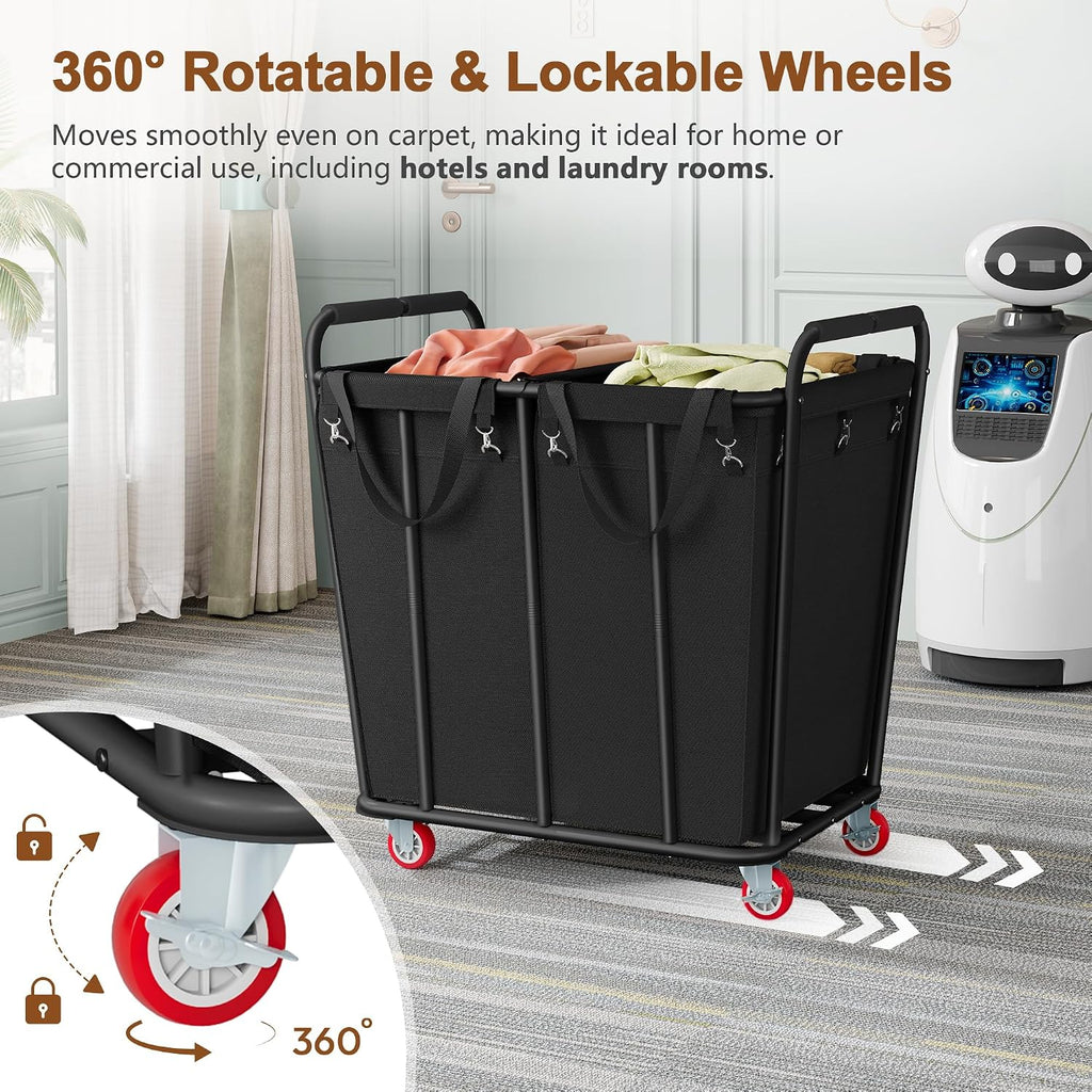 Hoctieon 2 Section Laundry Sorter Cart, 400L Rolling Hamper with